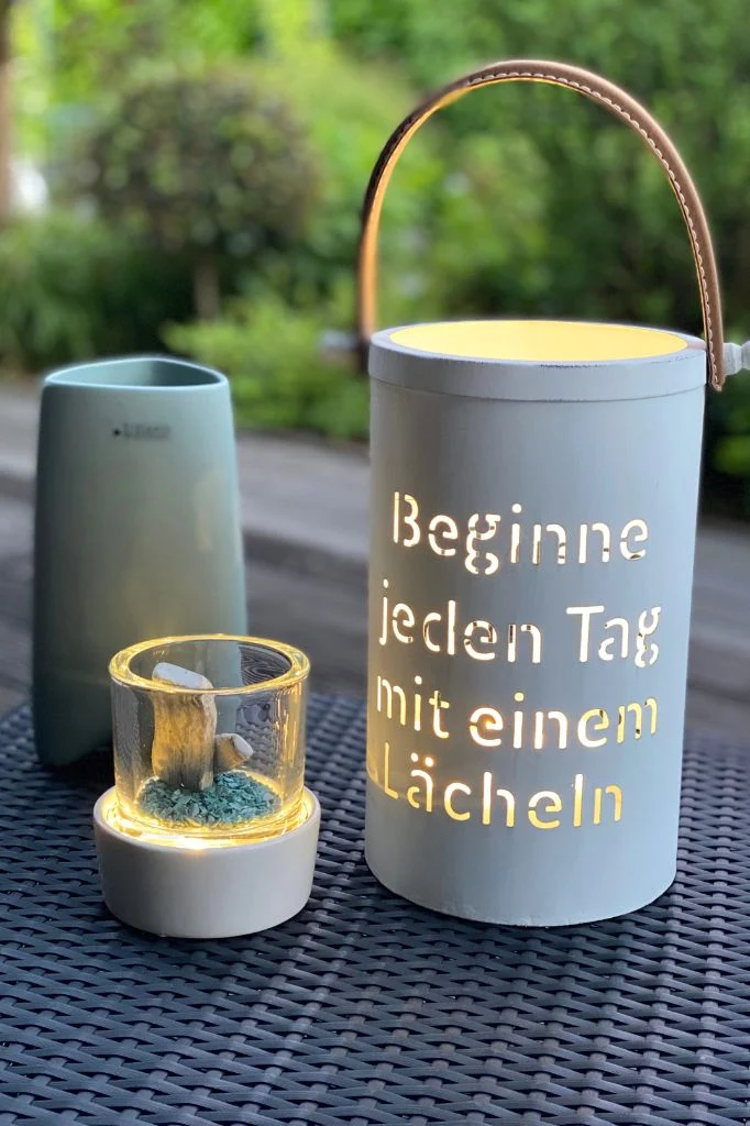 Windlicht "Beginne den Tag mit einem Lächeln"