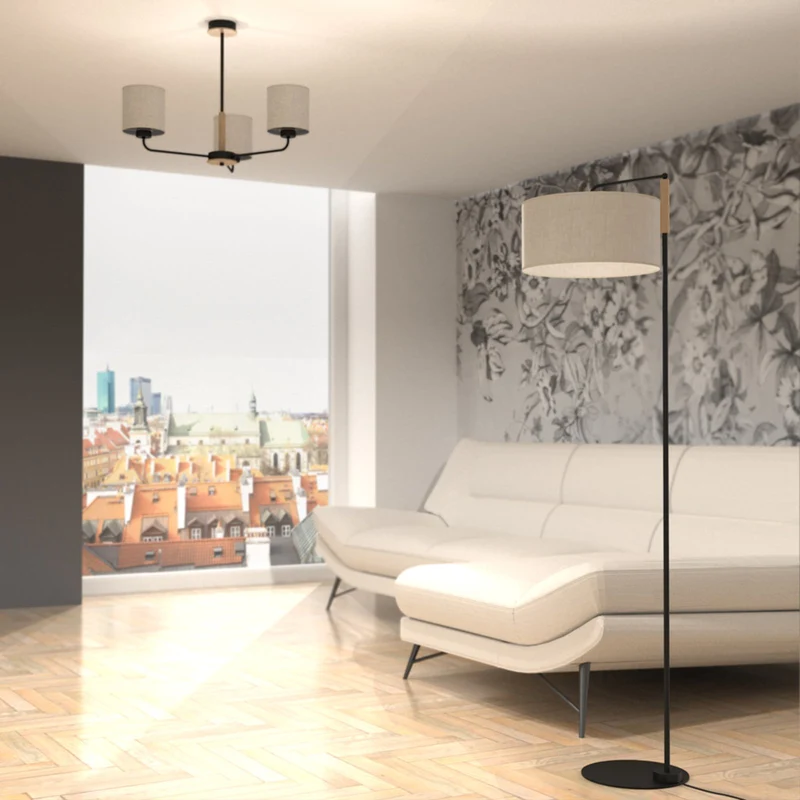 B-Ware Euluna Stehleuchte Atlanta Designer Leuchte Lampe E27 schwarz ecru braun 169cm