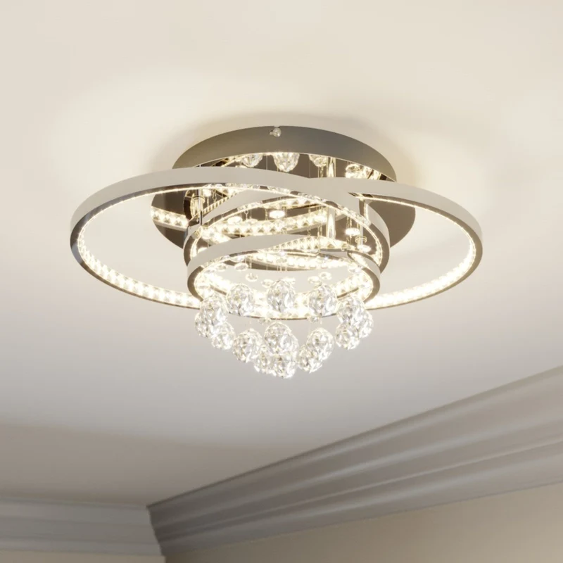 B-Ware Lucande Deckenleuchte Lampe LED Kristallleuchte Keely Kristall chromfarben 45cm