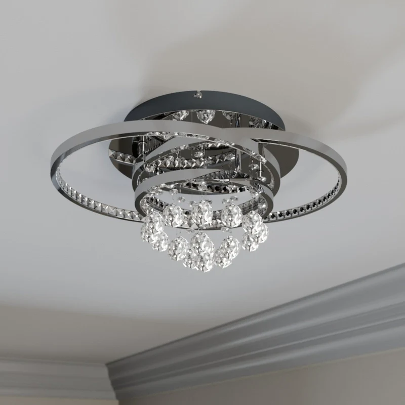 B-Ware Lucande Deckenleuchte Lampe LED Kristallleuchte Keely Kristall chromfarben 45cm