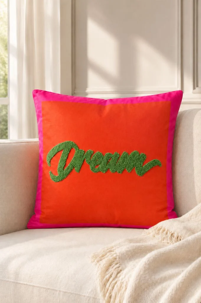 Deko Samtkissen beflockt 45cm mit Botschaft Dream