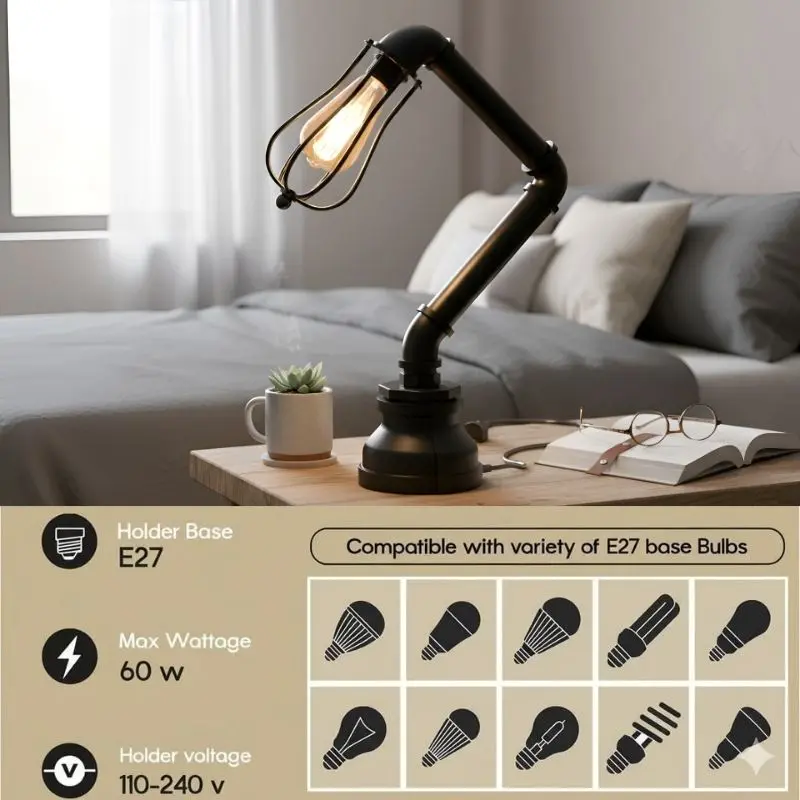 Steampunk Tischlampe Modern Wasserpfeife Rohrlampen~2303