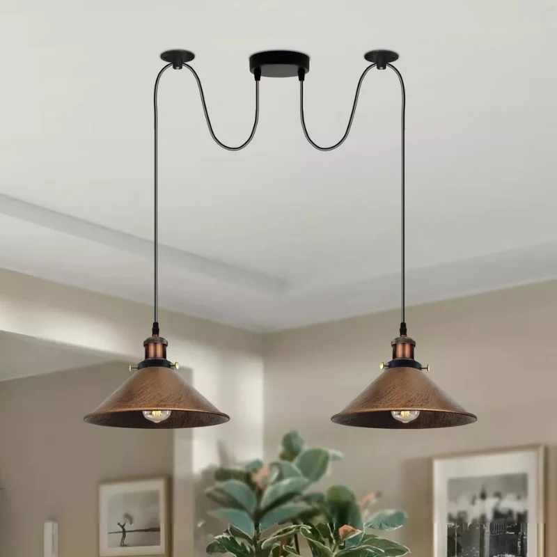 Zwei draht Arm Retro Hängelampen-E27 Messing, 2x100 cm Kabel~2233