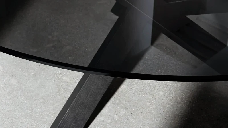 AIKIDO Table à manger ronde avec plateau en verre laqué