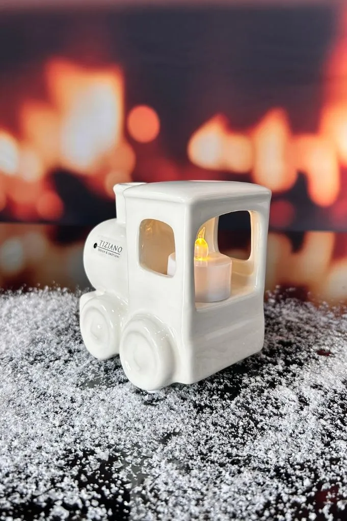D15 Deko Zug Jim mit LED Teelicht 11cm creme-weiß