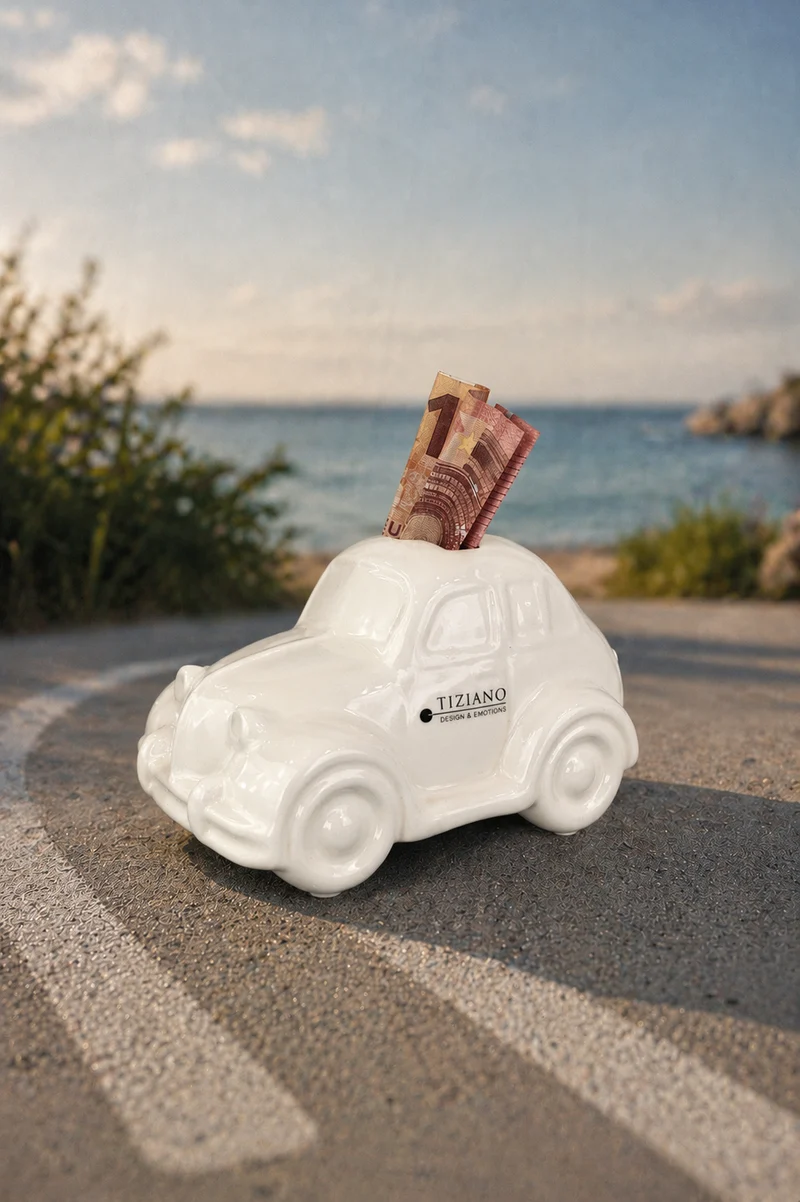J24 Deko Spardose Auto Chevi creme-weiß