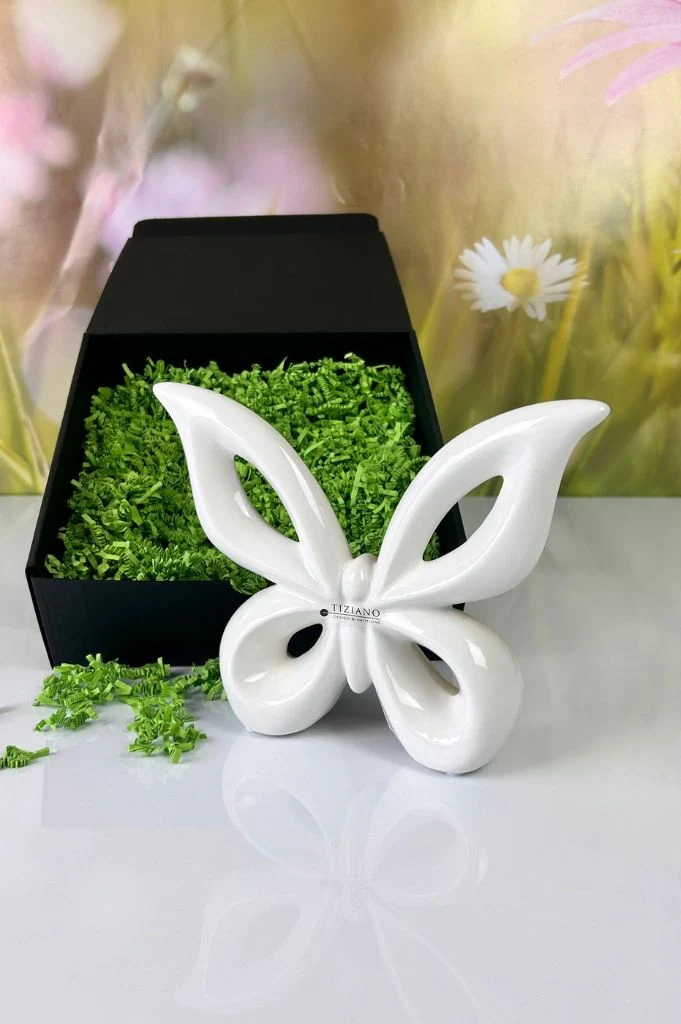 Geschenkbox L Deko Schmetterling Lia creme-weiß
