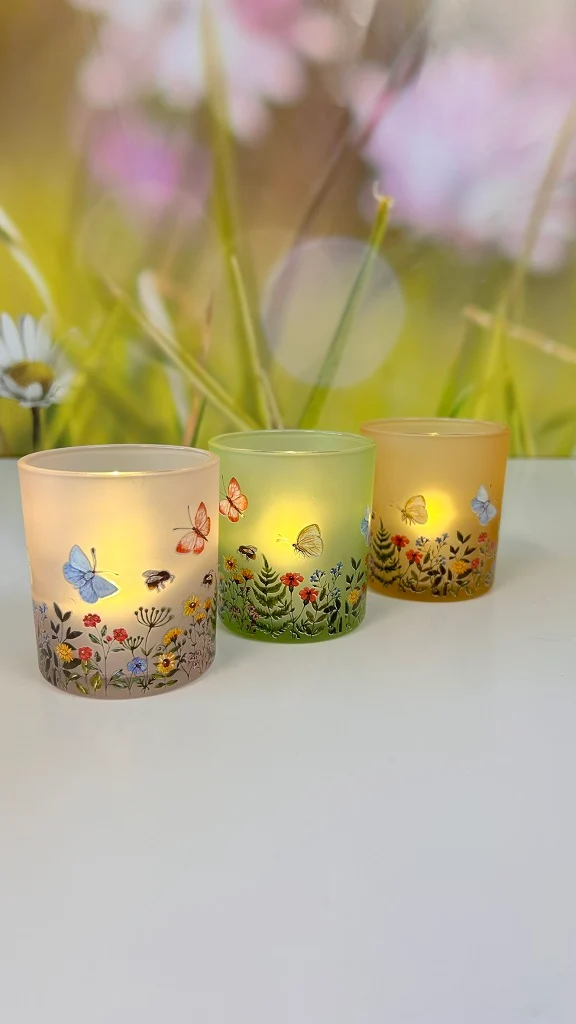 Windlicht Blumenwiese farbig
