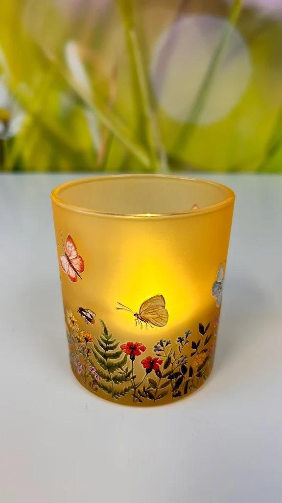 Windlicht Blumenwiese farbig