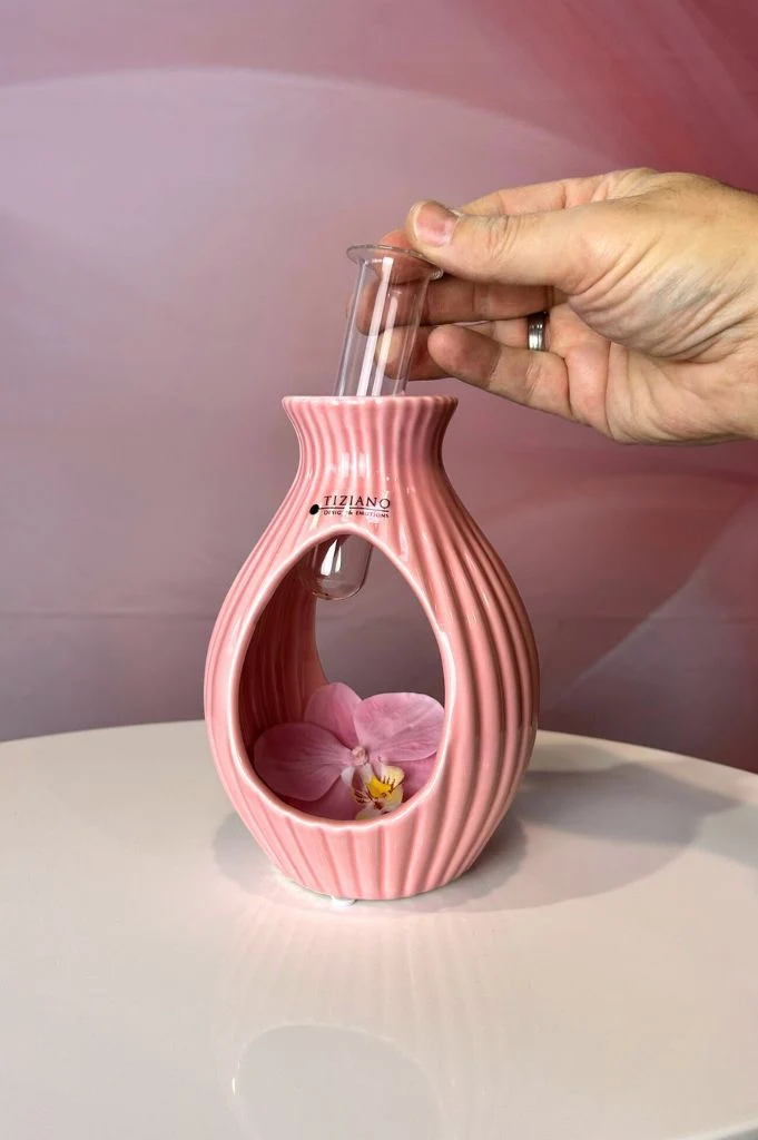 Vase Prisma mit Glasröhrchen in 2 Rosatönen