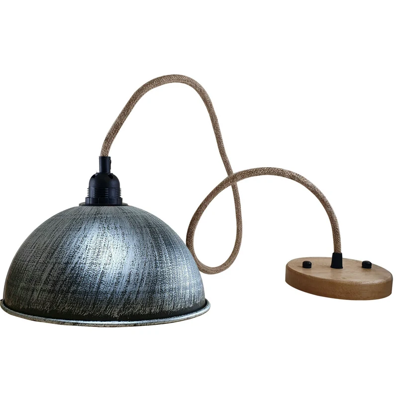 Retro-Stil Vintage Industrial Hanf Anhänger Lampenschirm aus Metall gebürstet Silber~2111