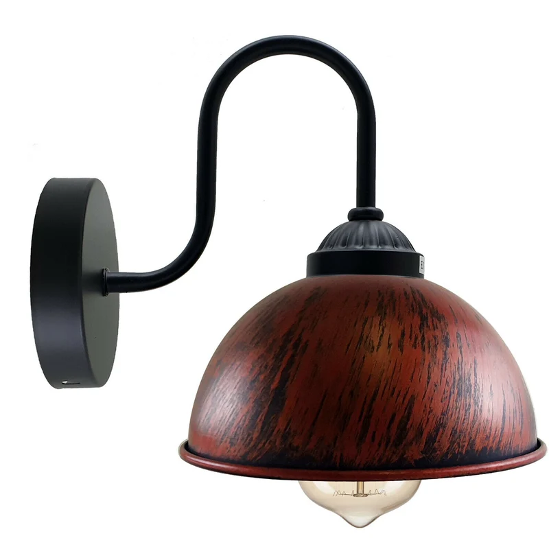 Vintage industrielle Wandleuchte aus Metall, Kuppelform, Innenleuchte, rustikal, rot~2133