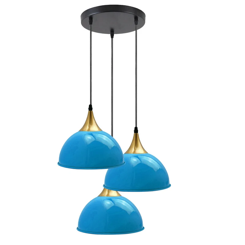 Industrie Retro Hängeleuchte mit 3 Dreiflammig, 21 cm, Blau~2103