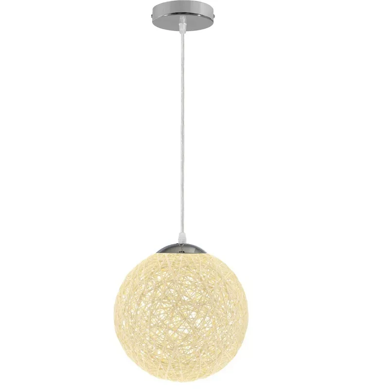 Cremefarbene Rattan-Pendelleuchte Ø20cm-E27-Fassung~2083