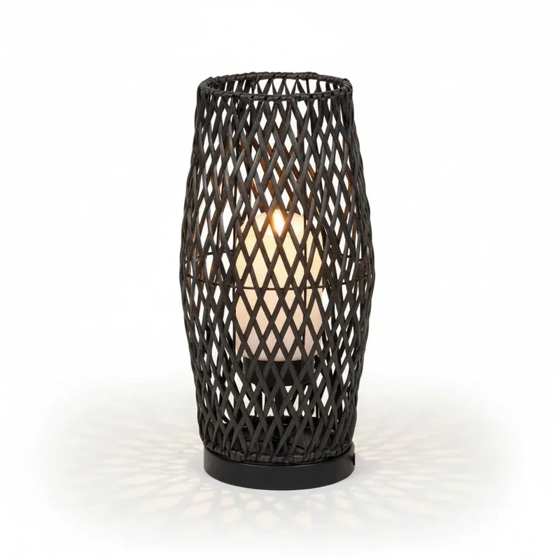 ESTO BALI 22 Außen-Tischlampe Boho – Rattan-Optik braun, IP44, E27, 46 cm