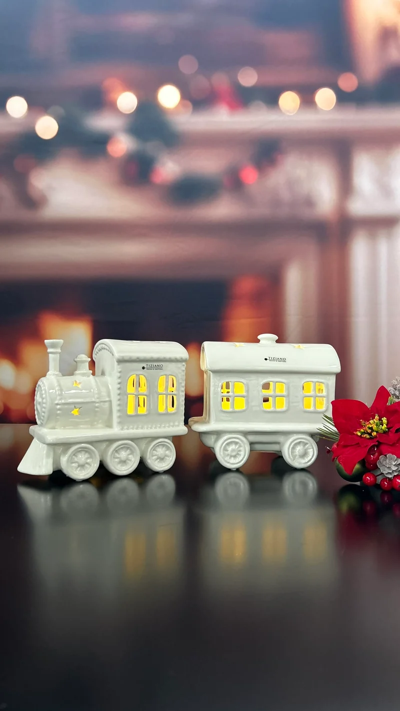 Deko Zug Anton LED mit Waggon creme-weiß