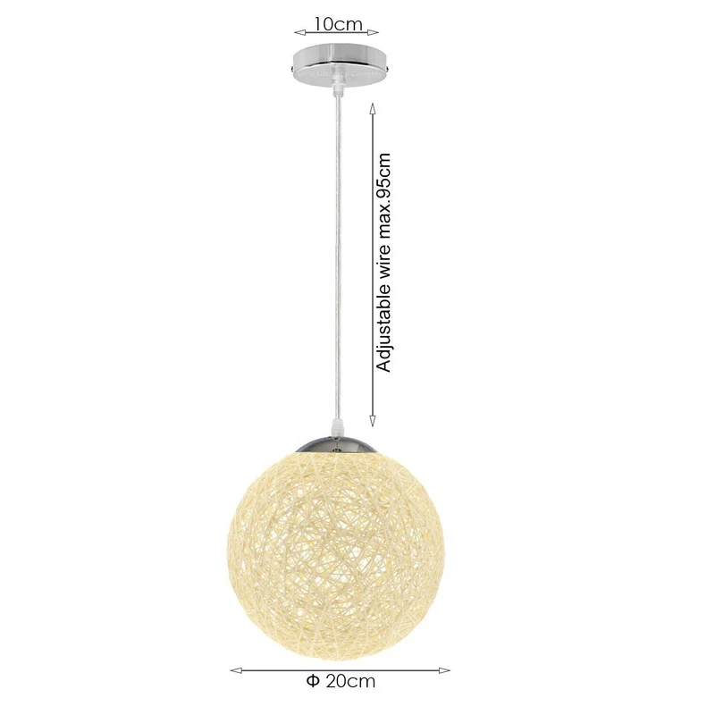 Cremefarbene Rattan-Pendelleuchte Ø20cm – E27-Fassung, 95cm Kabel~2076