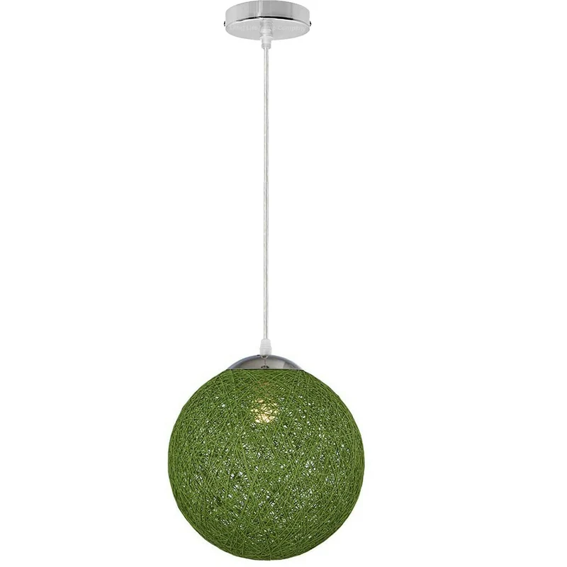 Grüne Rattan-Pendelleuchte Ø20 cm – E27-Fassung, 95 cm Kabel~2075