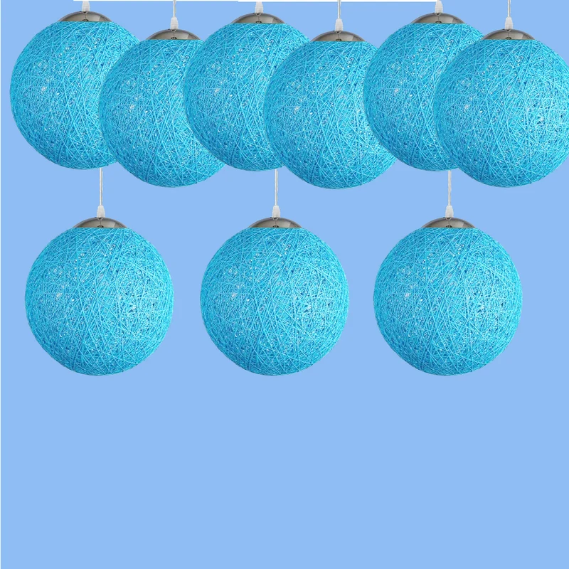 Modern Rattan Wicker Woven Ball Globe 3 Head Vine Ball Industrial Rectangle Base Deckenleuchte Blau~2071