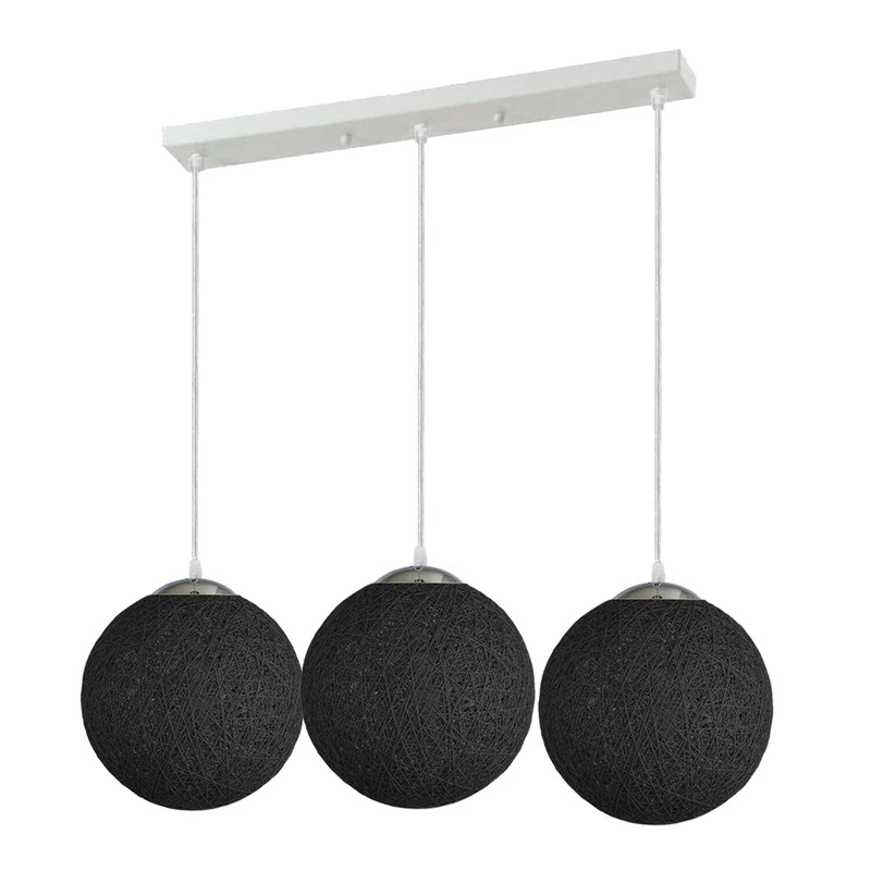 Moderne Rattan 3-Kopf Deckenleuchte mit Webkugel Design~2070