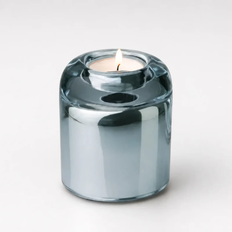 GLAM Dekoglas Teelichthalter Silber – Glas Kerzenleuchter rund