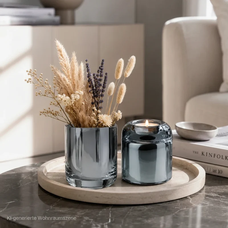 GLAM Dekoglas Teelichthalter Silber – Glas Kerzenleuchter rund