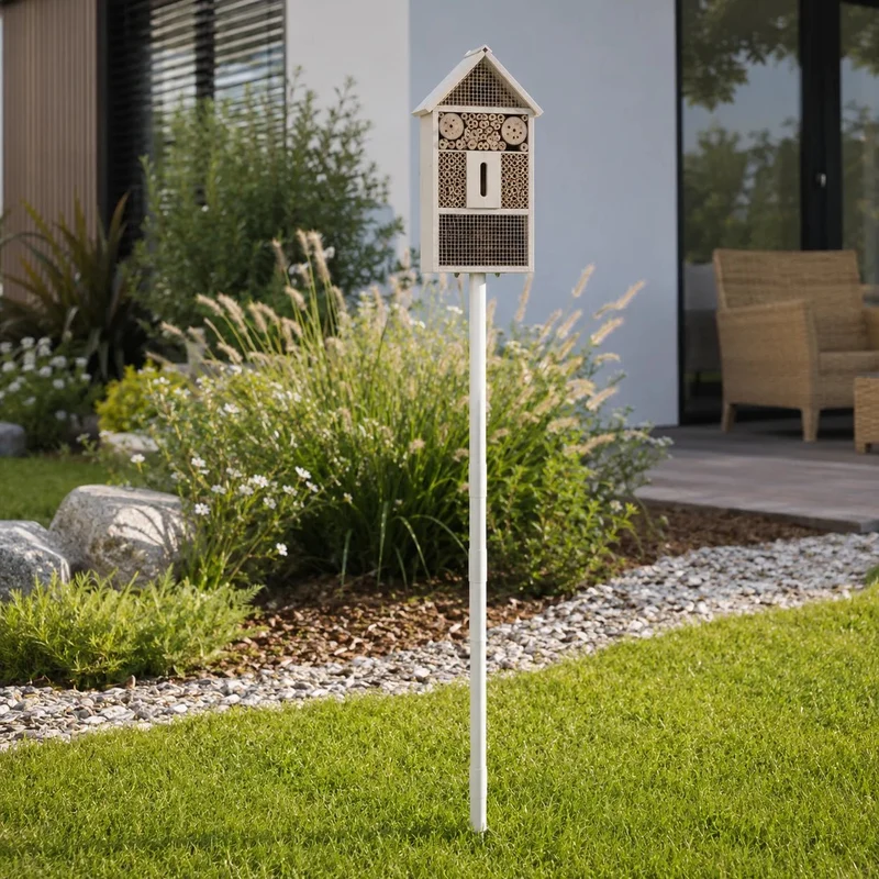 Holzstiel 100 cm mit Erdspieß & M6 Gewinde weiß lackiert verstellbar für Garten-Deko