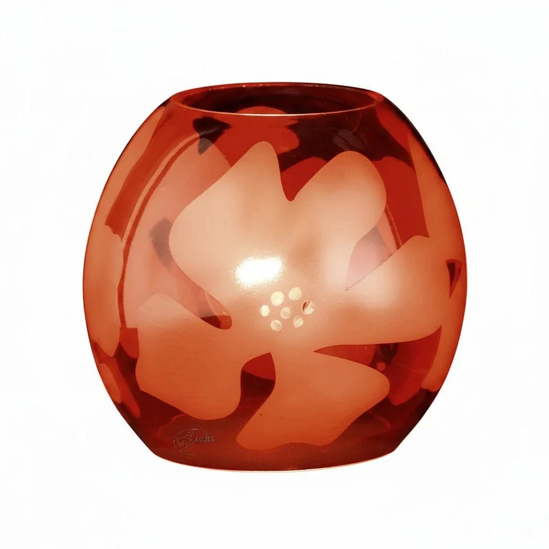 Honsel VELA kleine Glas-Tischlampe – Orange mit floralem Dekor, rund, E14