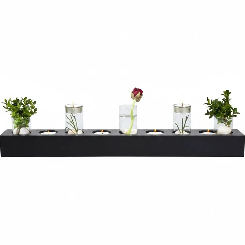 Endless Light Kerzenleiste für 9 Teelichter – Design Teelichthalter aus Glas & Holz – 58 cm