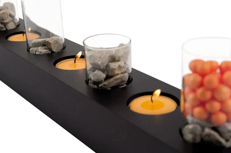 Endless Light Kerzenleiste für 9 Teelichter – Design Teelichthalter aus Glas & Holz – 58 cm