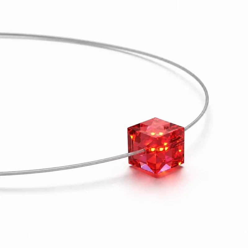 Leuchtende Halskette LED Kristall Cube rot mit Swarovski® Elements