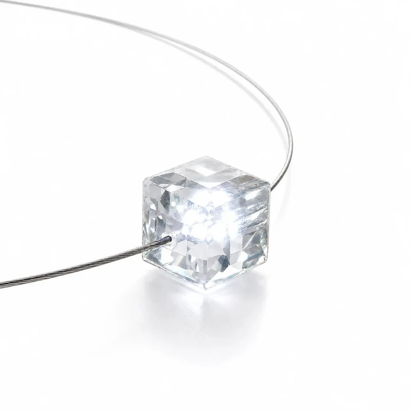Leuchtende Halskette LED Kristall Cube (geschliffen) Weiß mit Swarovski® Elements