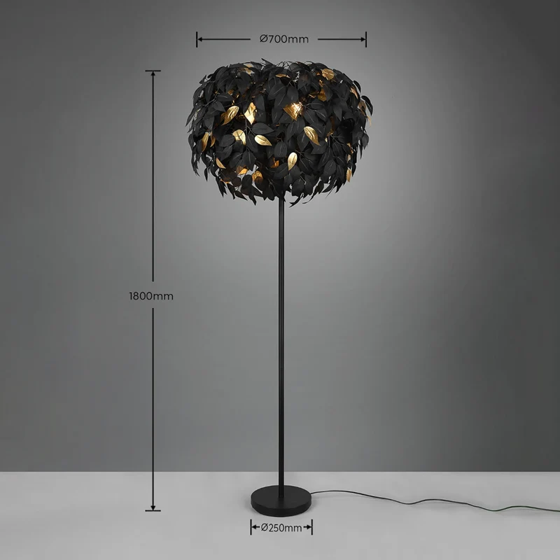 B-Ware Reality Stehlampe Stehleuchte Leavy schwarz/gold Kunststoff Metall H180cm Lampe