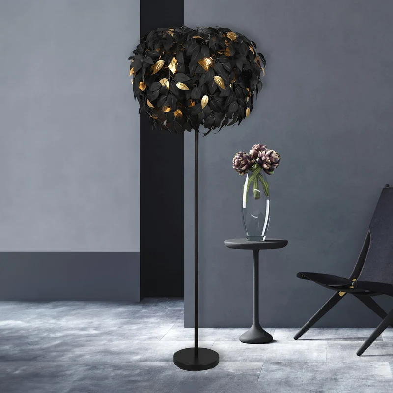 B-Ware Reality Stehlampe Stehleuchte Leavy schwarz/gold Kunststoff Metall H180cm Lampe