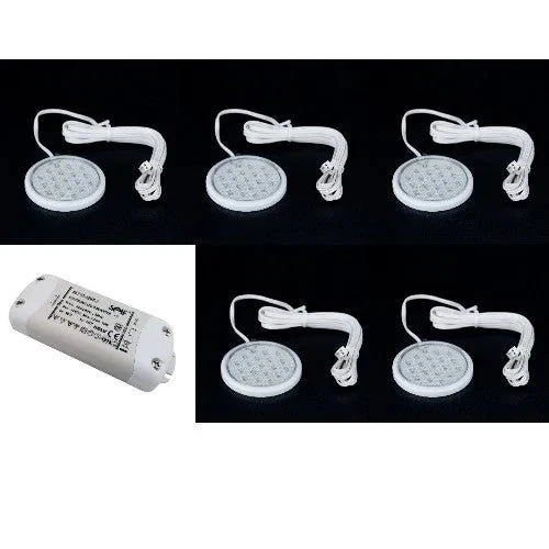 5× LED Unterbauleuchten – extra flach – Blau – 1W – inkl. LED Trafo – StarLED Round