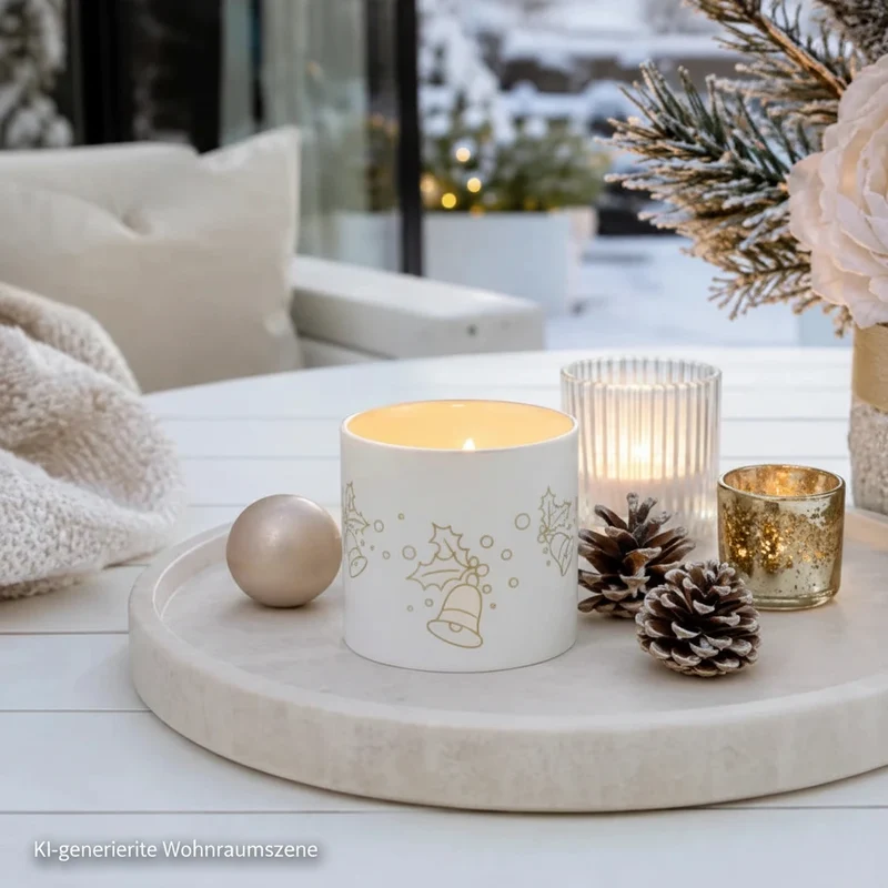 Weihnachtliches Teelichtglas Porzellan Glocke Weiß – Sompex