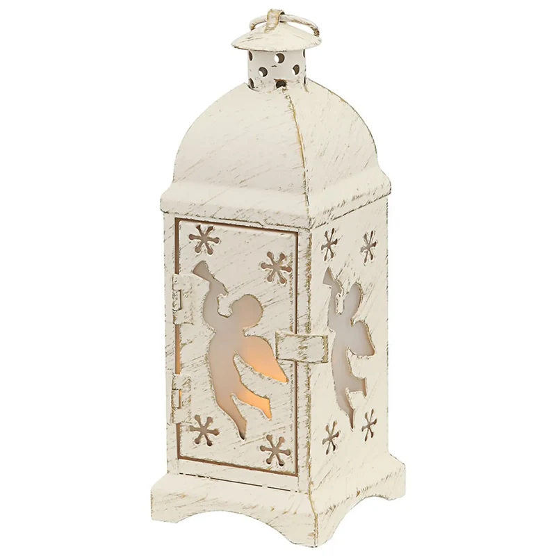 Klassische Tischlaterne Engel Weiß-Gold 19 cm – Landhaus Teelichthalter & Weihnachtsdeko