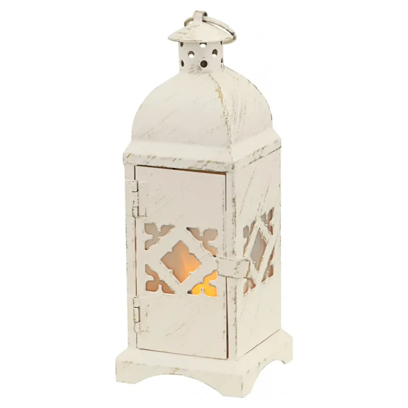 Klassische Tischlaterne Ornament 19 cm – Weiß-Gold – Teelichthalter Landhaus Weihnachten