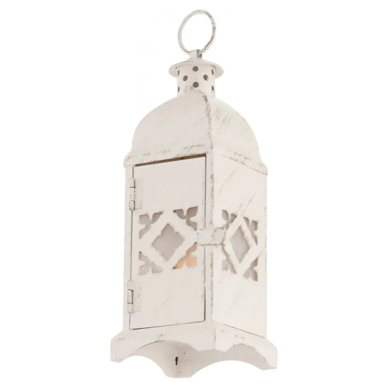 Klassische Tischlaterne Ornament 19 cm – Weiß-Gold – Teelichthalter Landhaus Weihnachten