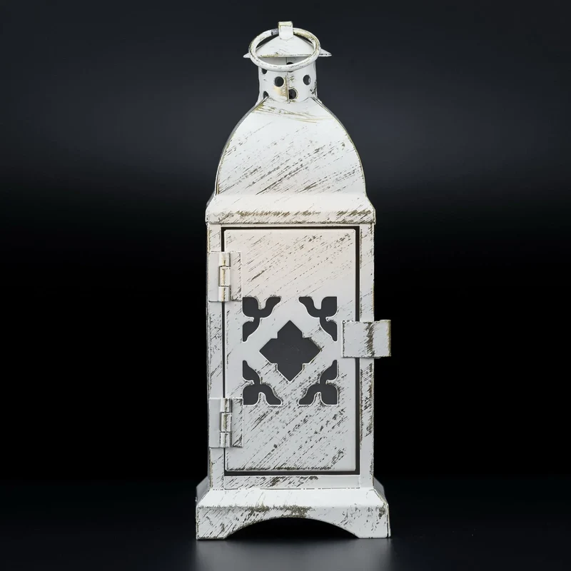 Klassische Tischlaterne Ornament 19 cm – Weiß-Gold – Teelichthalter Landhaus Weihnachten