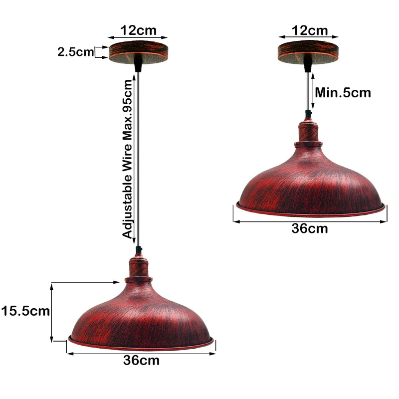 Retro Industrie Pendelleuchte Rot – Vintage Hängelampe Ø 36cm~2784