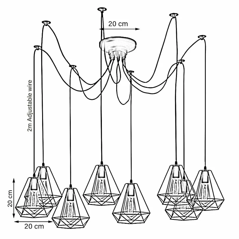 Industrial Spinnen Käfig Kronleuchter E27 Schwarz 2m kabel ~1887