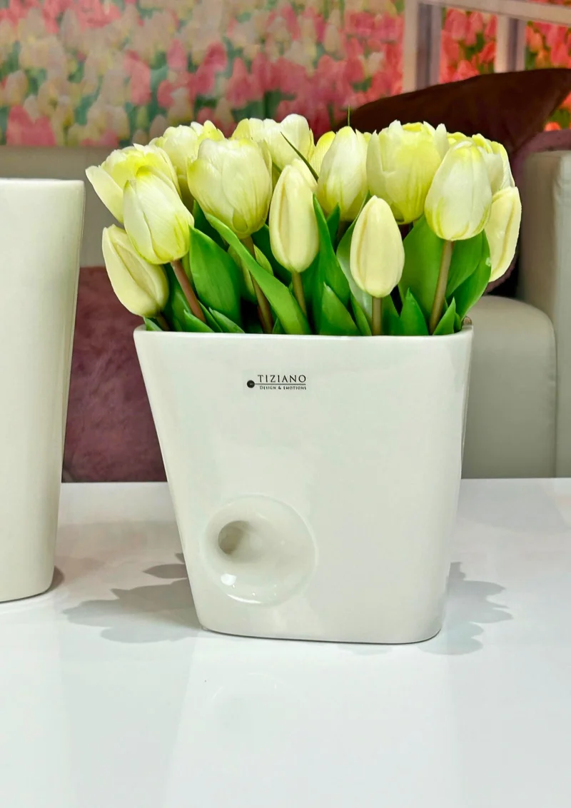 Blumentopf Murales creme - weiß