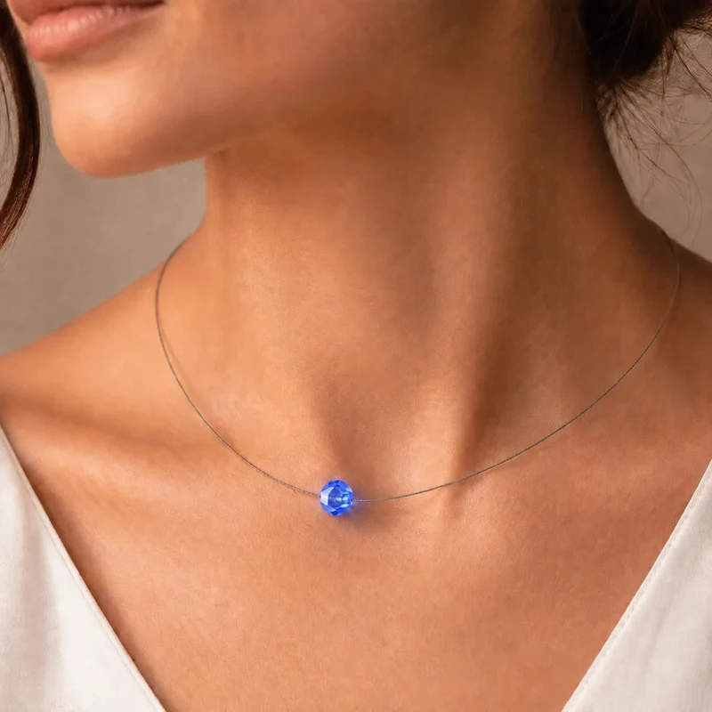 Leuchtende Halskette LED Kristall Ball blau mit Swarovski®- Elements