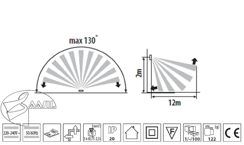 MARID Bewegungsmelder Sensor 12m Unterputzbewegungsmelder Weiß 130°