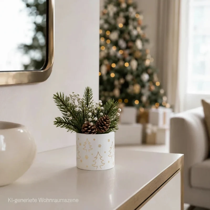 Teelichtglas Weihnachten Porzellan Tree – Weiß – Teelichthalter mit Tannenbaum-Motiv
