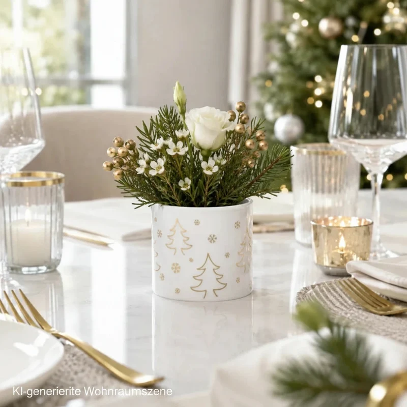 Teelichtglas Weihnachten Porzellan Tree – Weiß – Teelichthalter mit Tannenbaum-Motiv