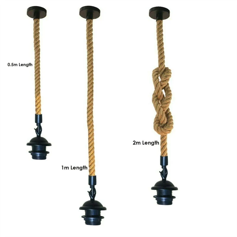E27 Lampenfassung mit Kabel Hanfseil für Pendelleuchte~1813