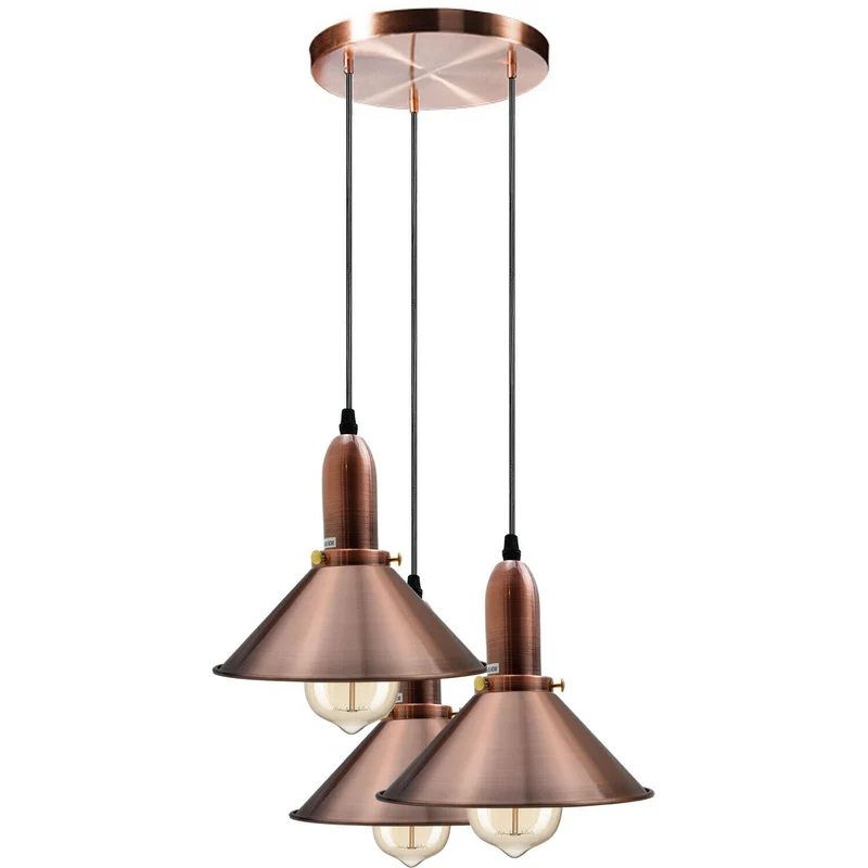 Industrielle Retro Kupfer Metallkegelform Schatten Innendecken Pendelleuchte Armatur~1802