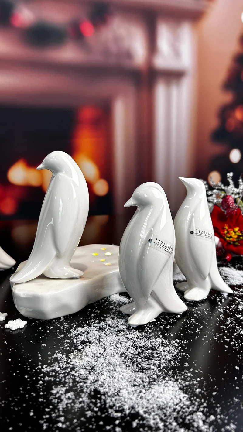 Deko Pinguin Tizio drei Varianten creme-weiß